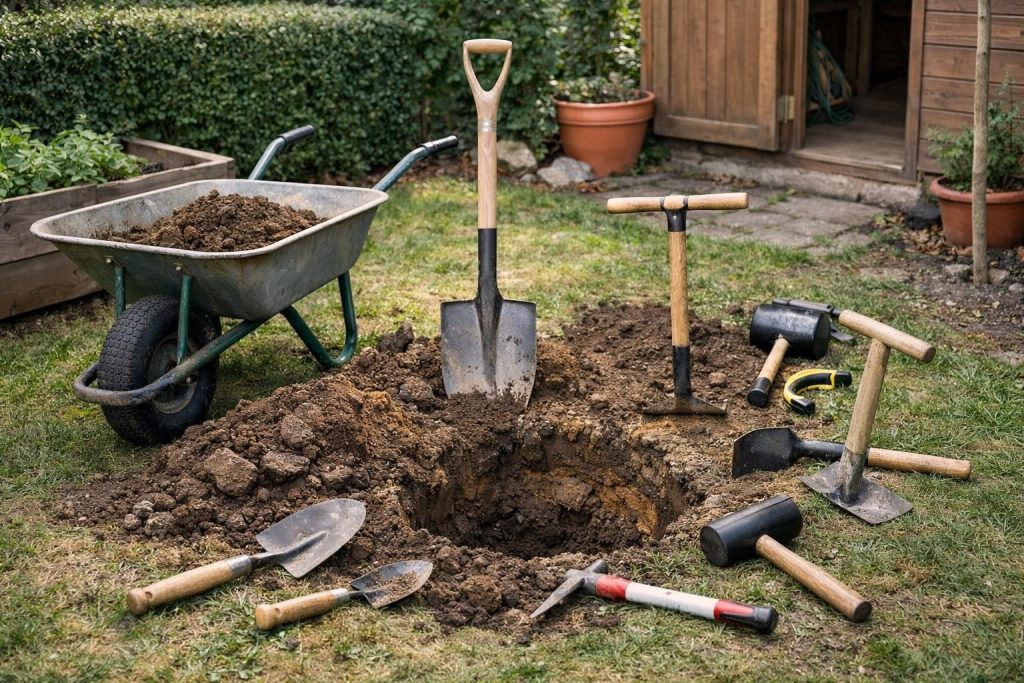 Werkzeuge für kleine Aushubarbeiten im Garten – DIY-Bauarbeiten: Die richtige Ausrüstung für Erdaushub