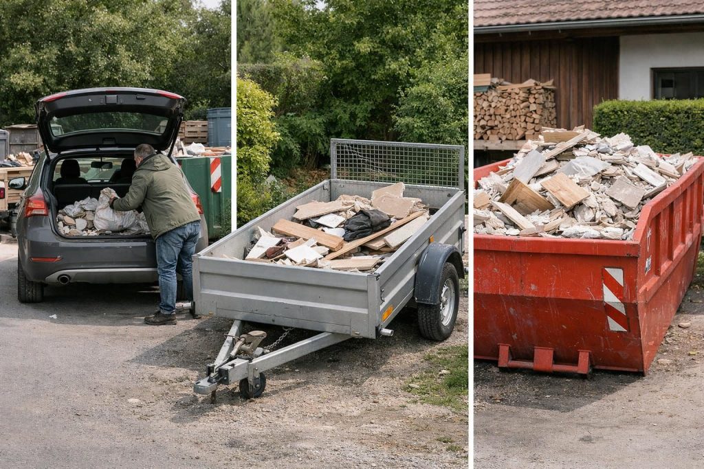 Vergleich der Entsorgungsmethoden: Recyclinghof, Anhänger und Container – Renovierungsschutt vom Baumarkt-Projekt richtig entsorgen lassen