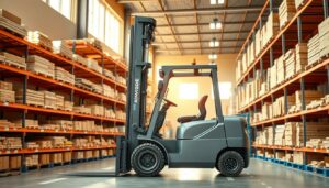 Gabelhubwagen für Materialtransport im Baumarkt