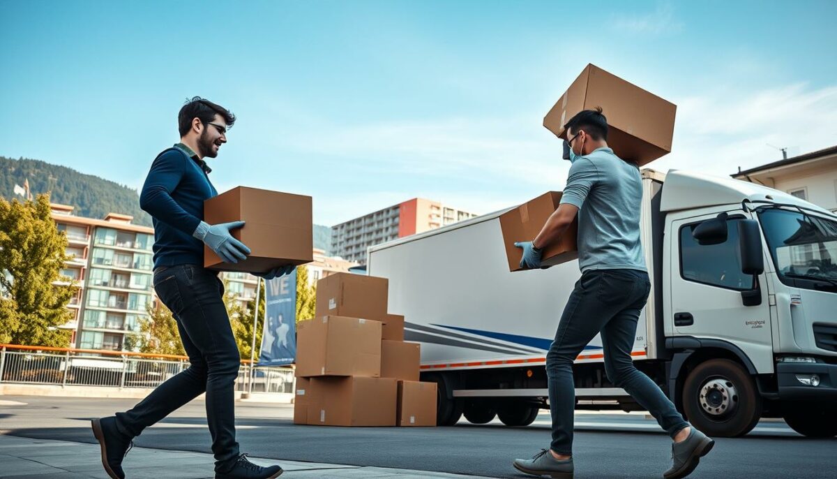 Professionelle Umzugshelfer Gesundbrunnen beim Transport